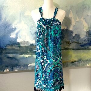 Trina Turk Blue and Green Patterned Dress 10